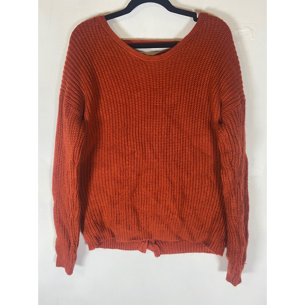 Burnt Orange Lace Up Open Back Chunky Knit Sweater‎ Boho Cottagecore Medium